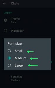 select any font size in the whatsapp 