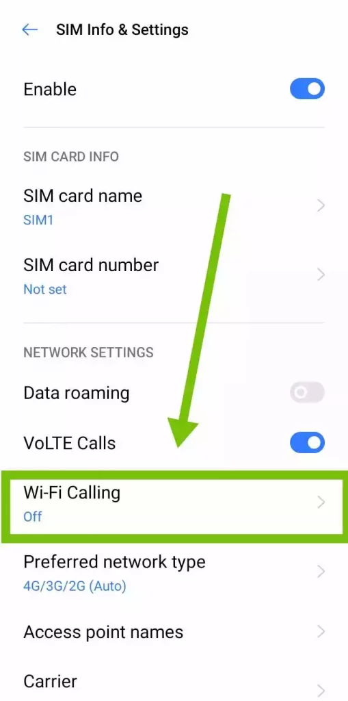 Wi-Fi Calling in Mobile Settings