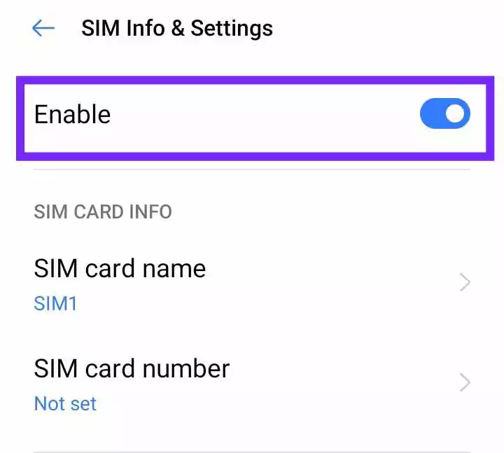 enabled sim card screenshot from a android