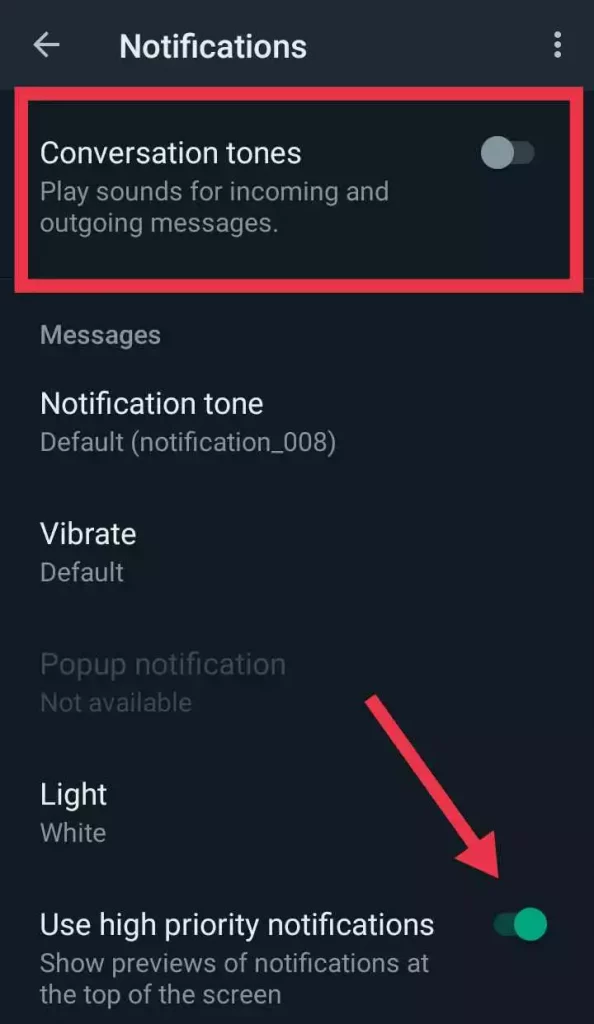 Whatsapp notifications settings