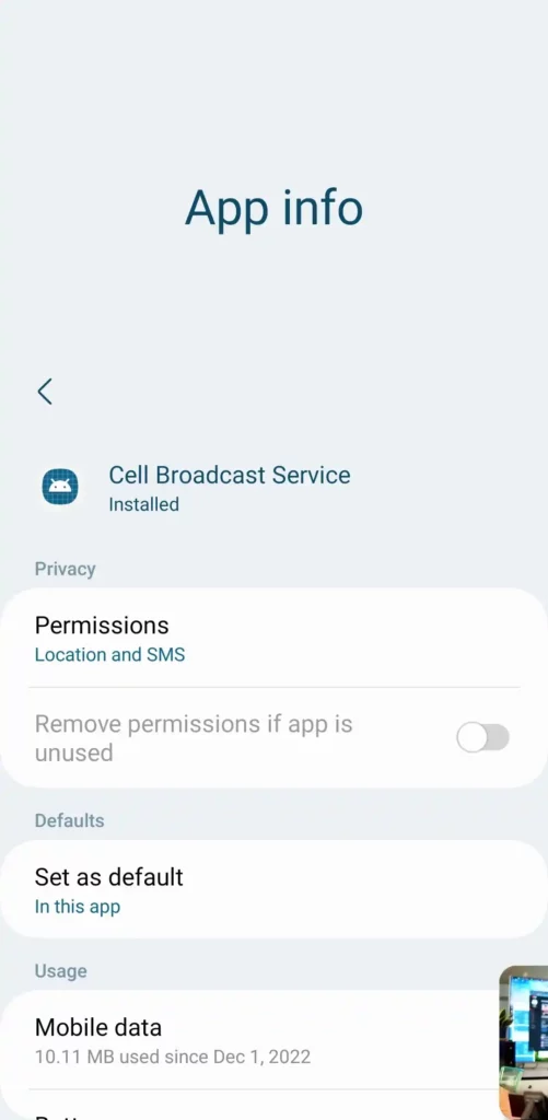 cell broadcaster receive app information screenshot