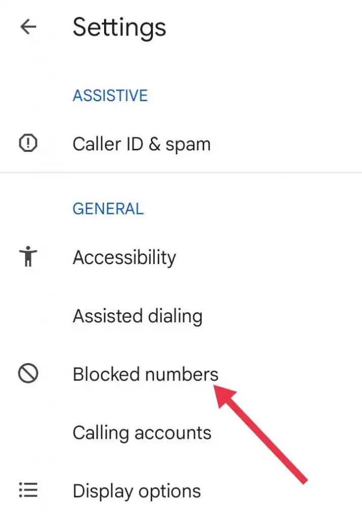 Blocked Numbers section