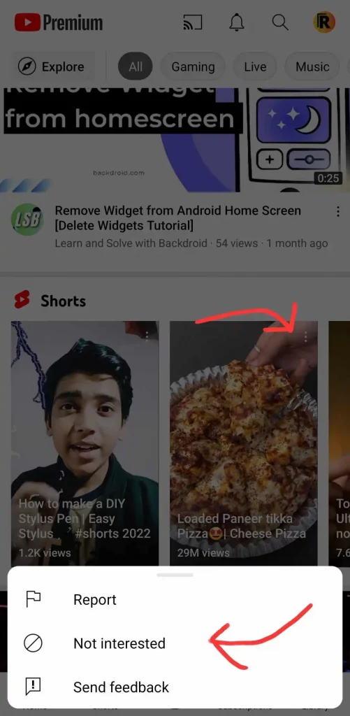 Selecting all the shorts is Not Interested on the YouTube app