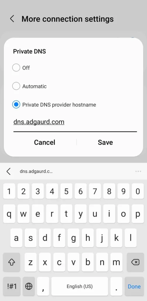 dns.adguard.com dns name in android