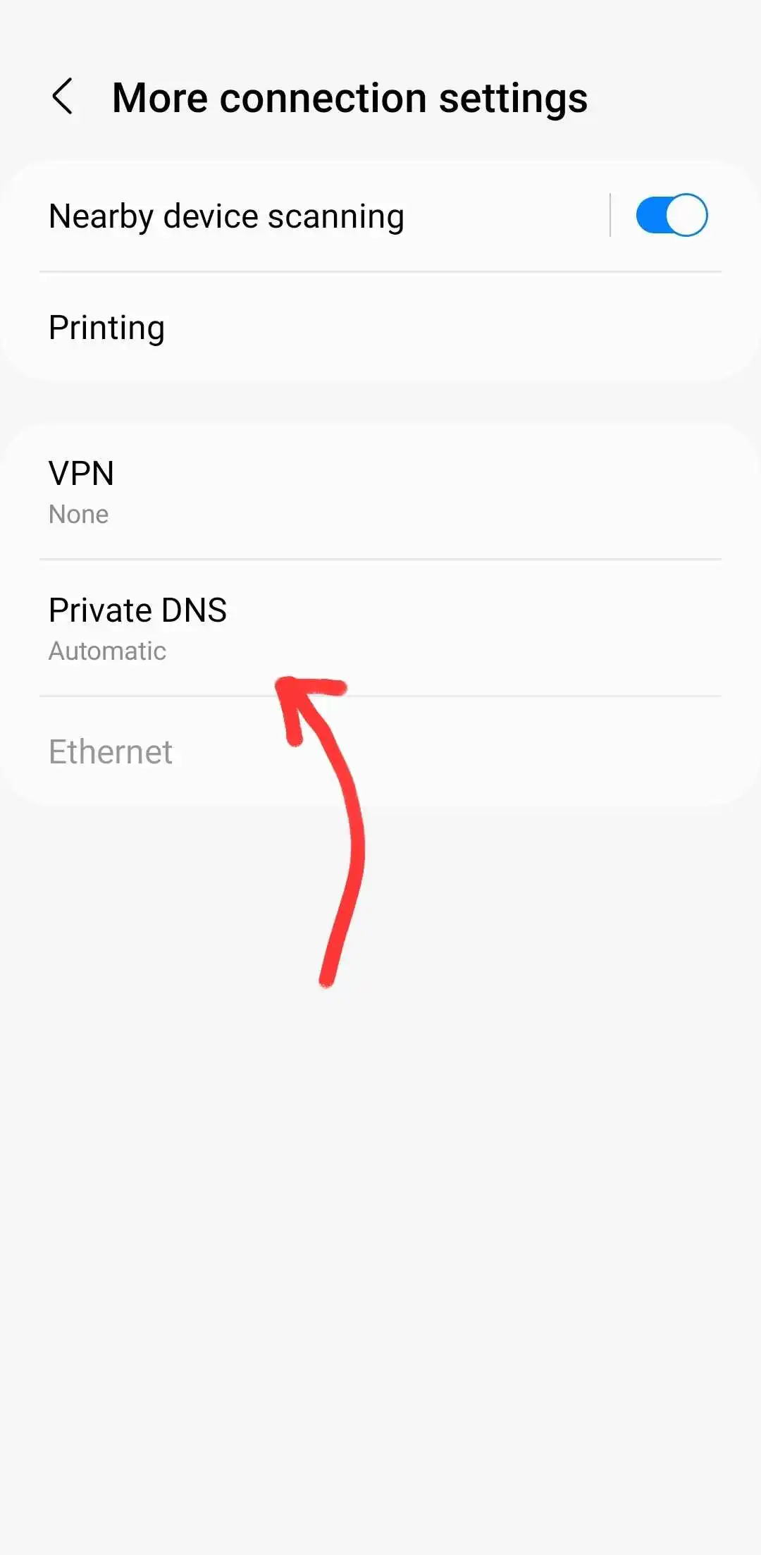 private dns option in more connection settings