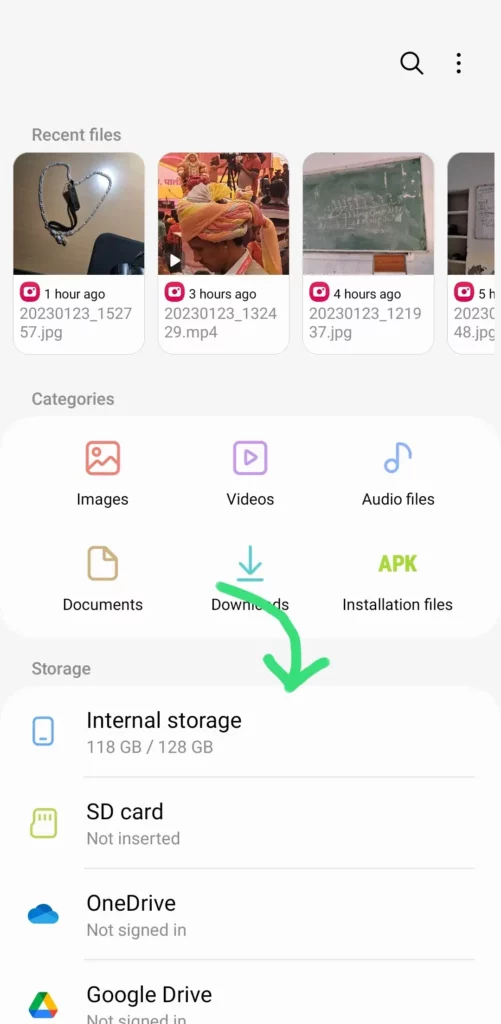 internal storage marked in file manager of android