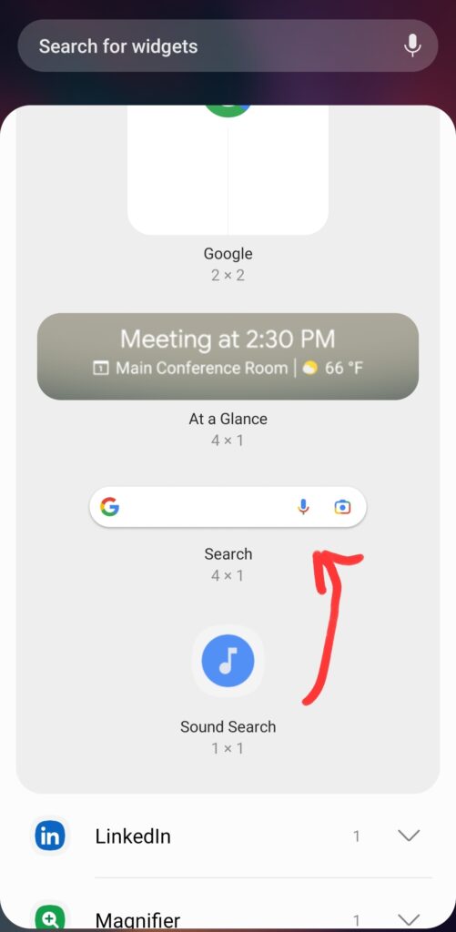 google search bar widget highlighted