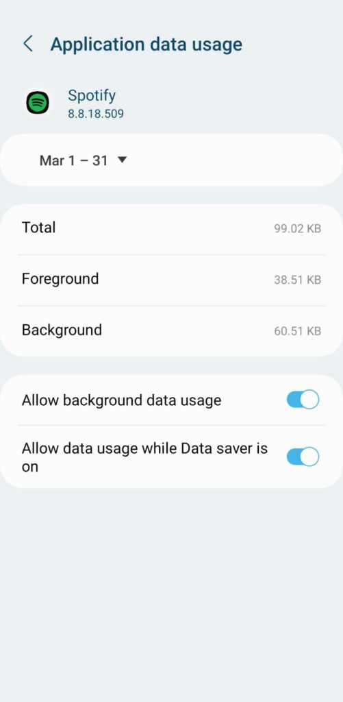 spotify application app data usage
