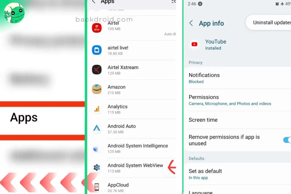 steps to uninstall system app updates from a android
