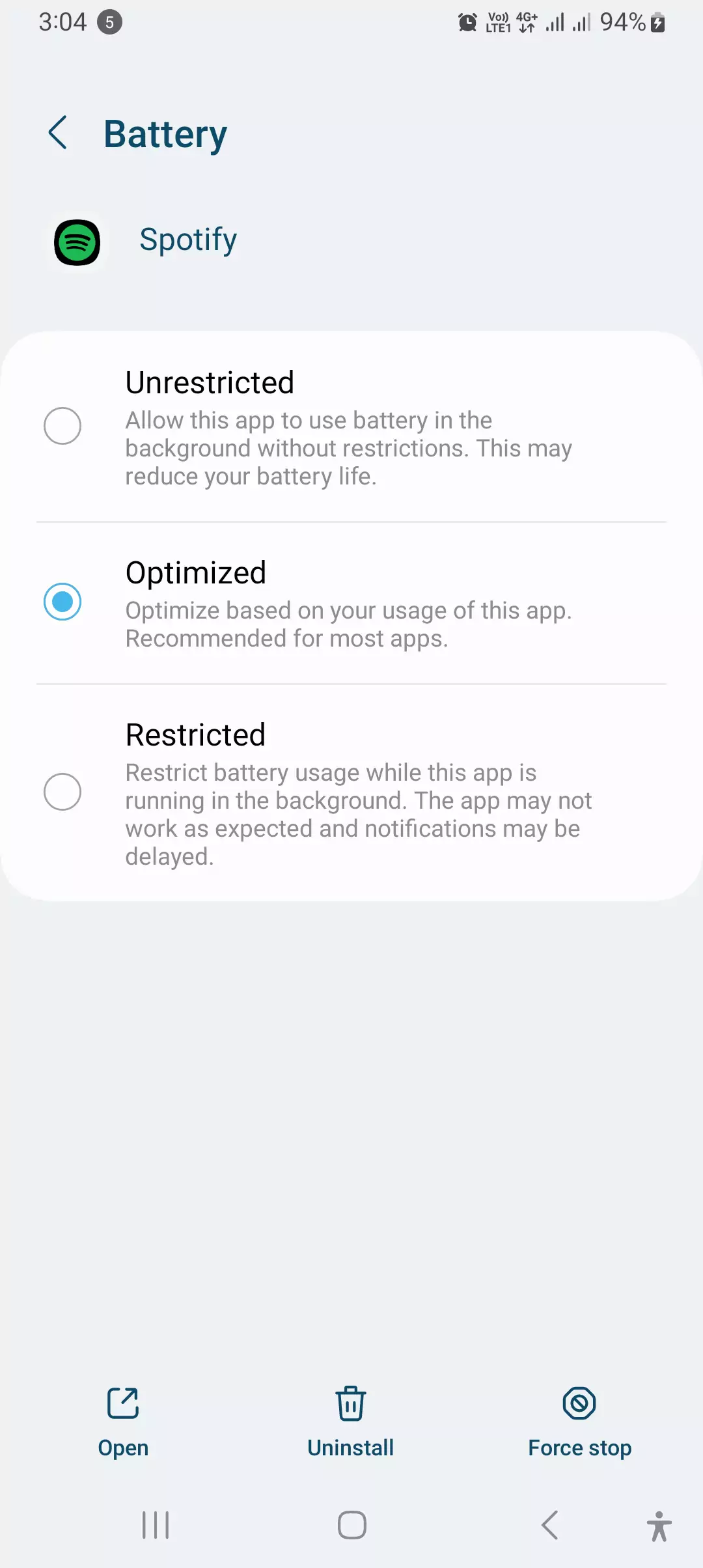 spotify battery optimization settings