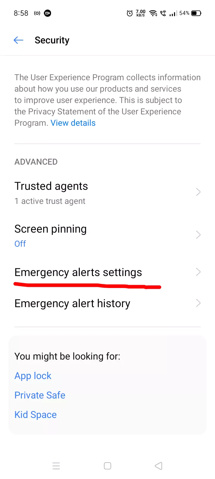 emergency alerts settings highlighted