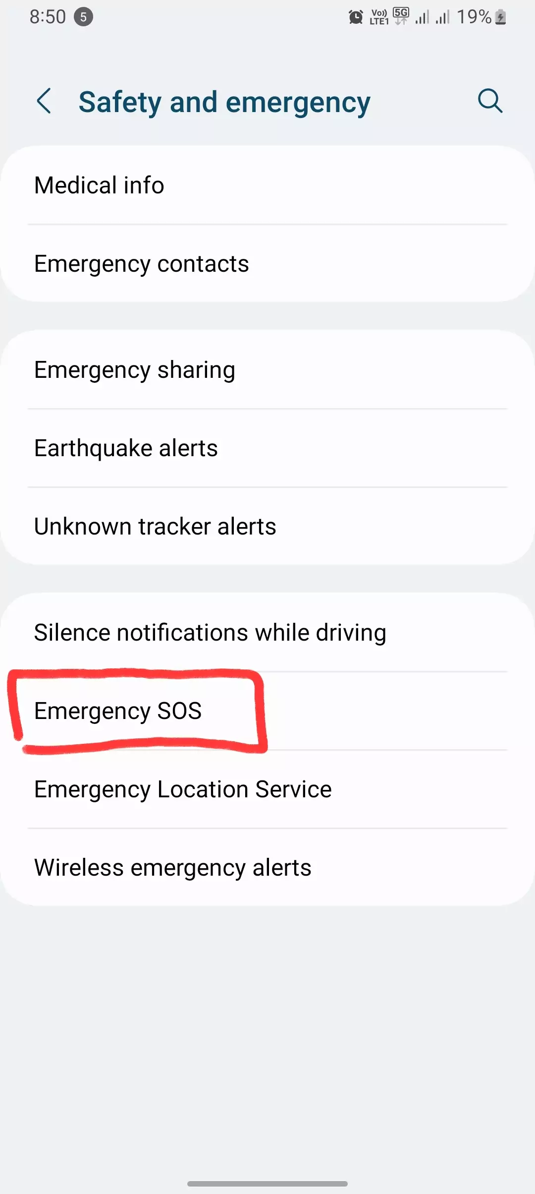 emergency sos highlighted screenshot