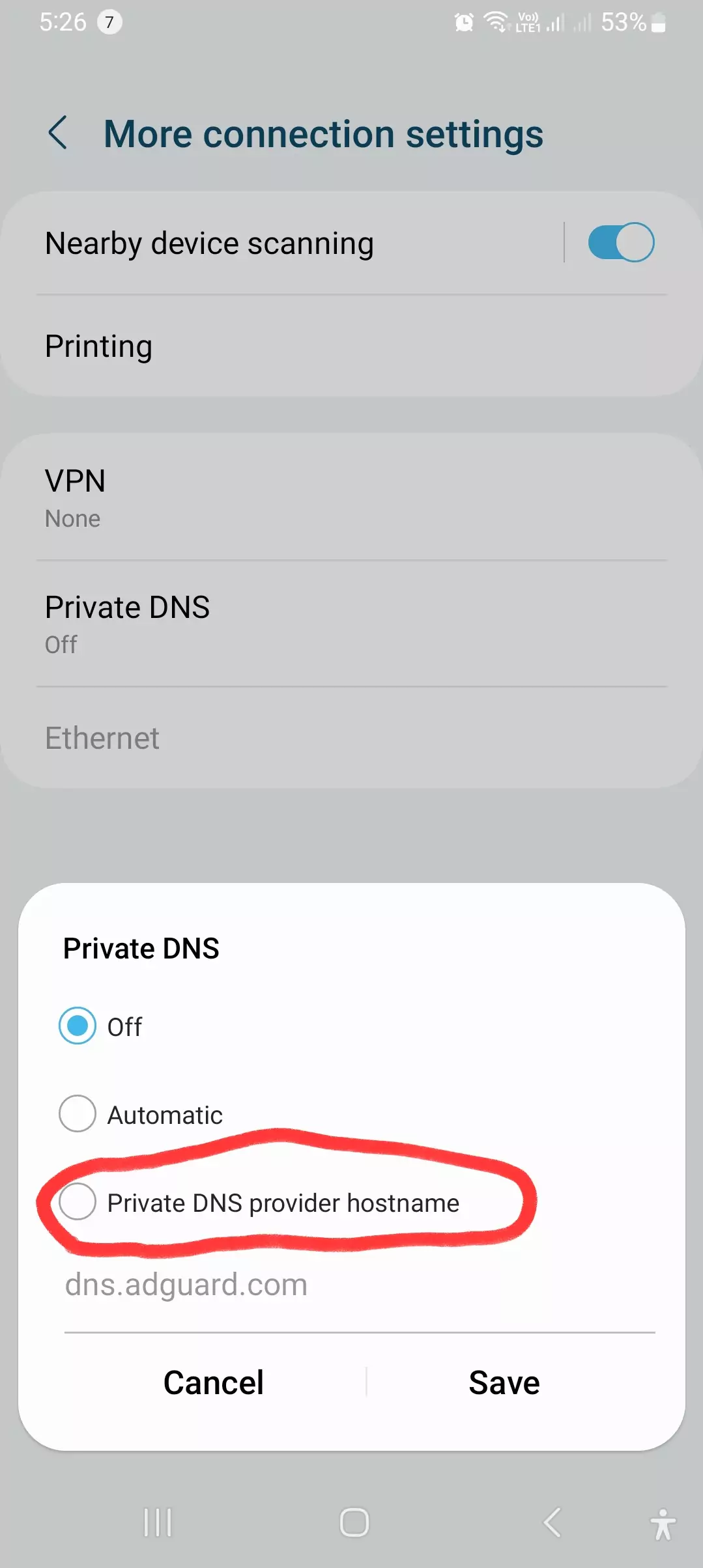 enabling private dns from connection settings
