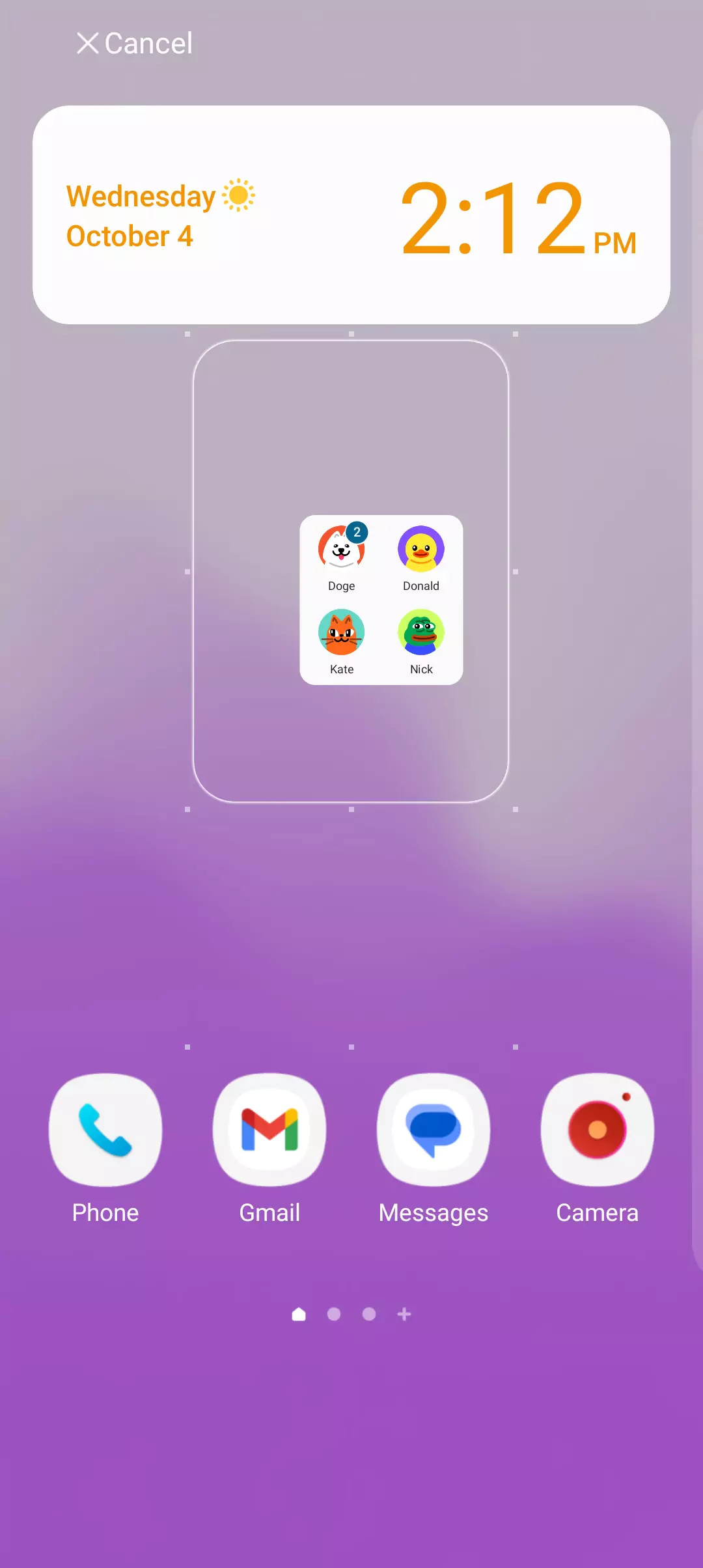 adding and placing a widget on homescreen
